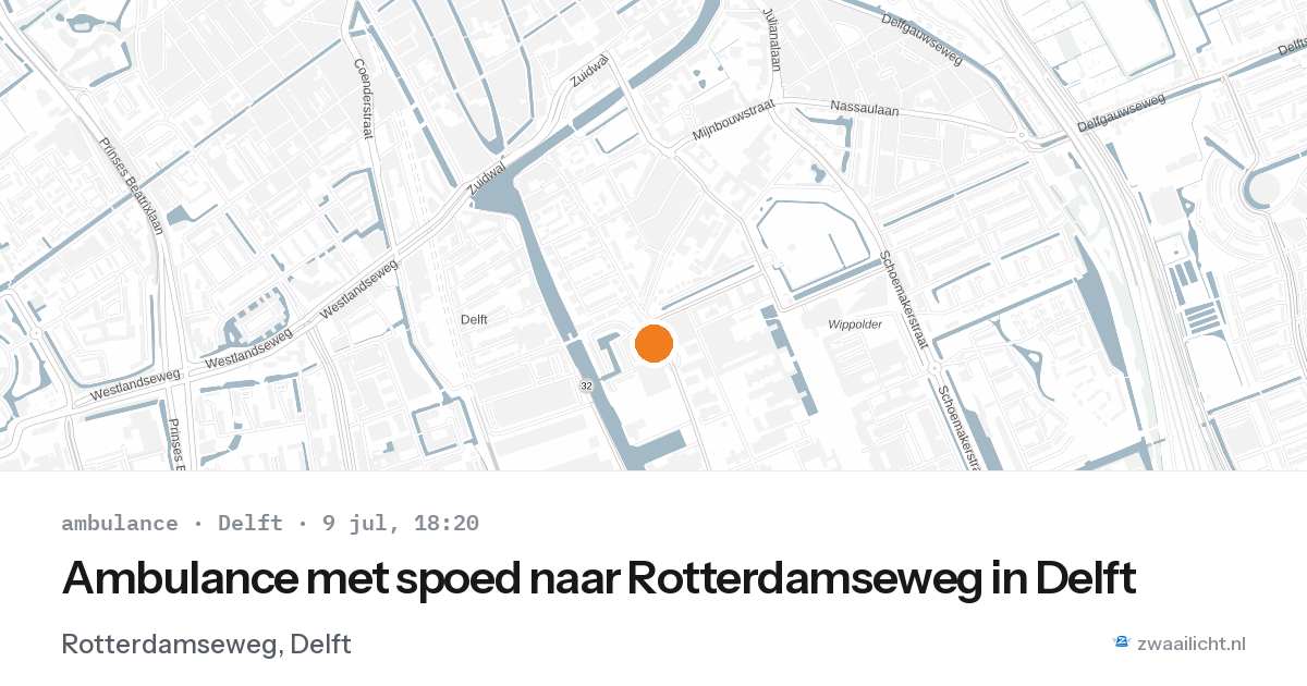 Ambulance met spoed naar Rotterdamseweg in Delft — 9 jul 2026