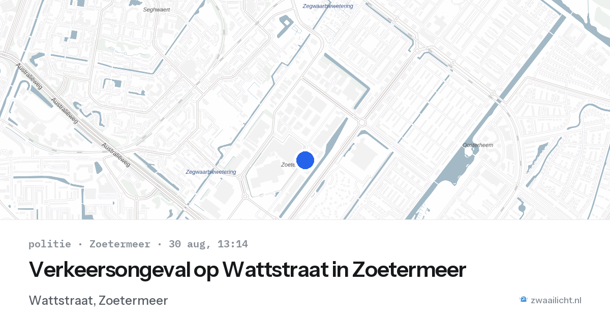 Verkeersongeval op Wattstraat in Zoetermeer — 30 aug 2026