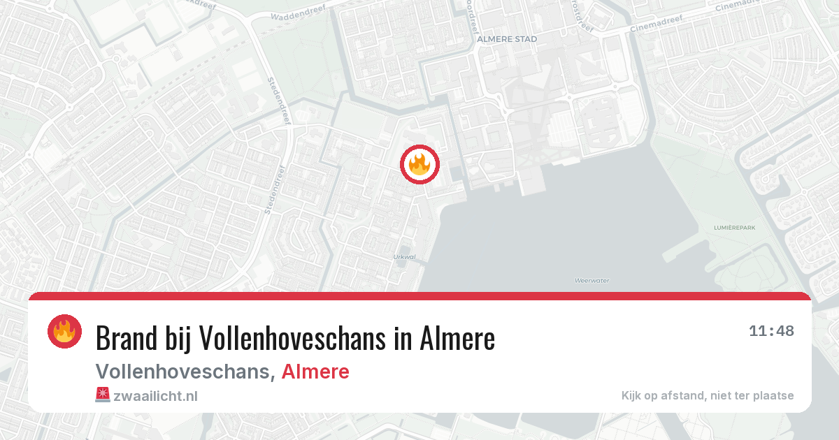 Brand bij Vollenhoveschans in Almere — 8 aug 2026