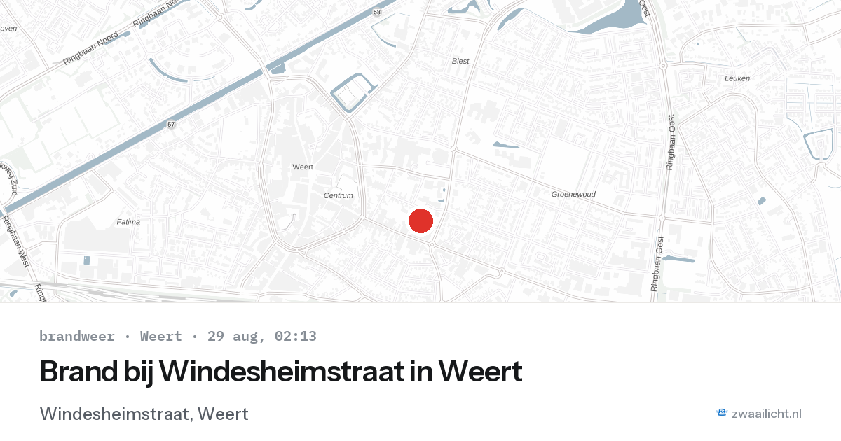 Brand bij Windesheimstraat in Weert — 29 aug 2026