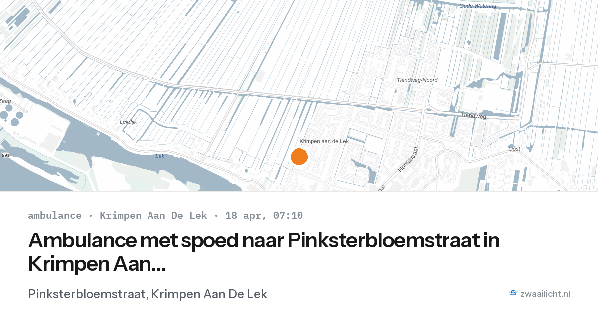 Ambulance met spoed naar Pinksterbloemstraat in Krimpen Aan De Lek — 18 apr 2026