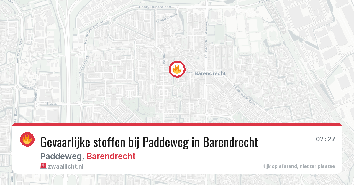 Gevaarlijke stoffen bij Paddeweg in Barendrecht — 11 aug 2026