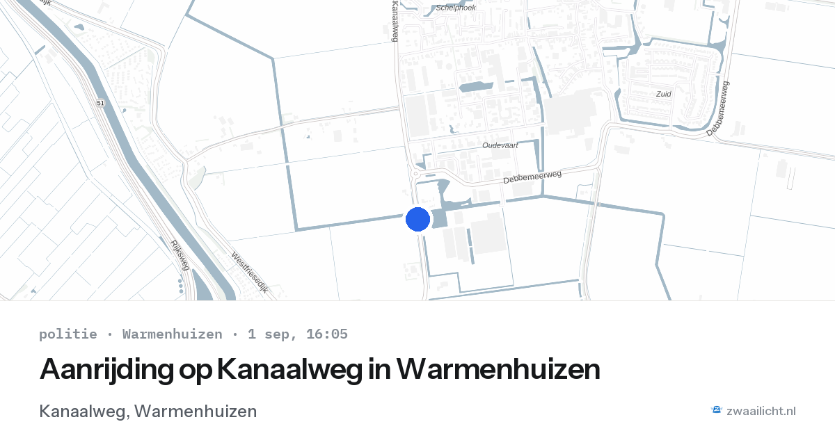 Aanrijding op Kanaalweg in Warmenhuizen — 1 sep 2026