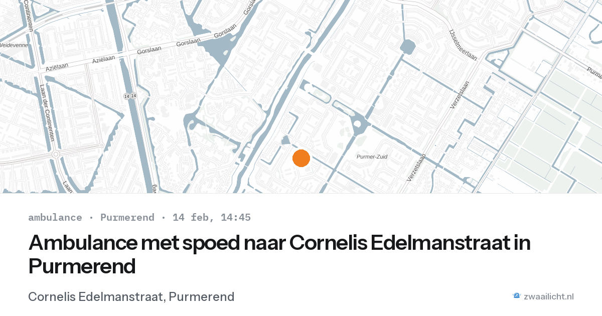 Ambulance met spoed naar Cornelis Edelmanstraat in Purmerend — 14 feb 2026