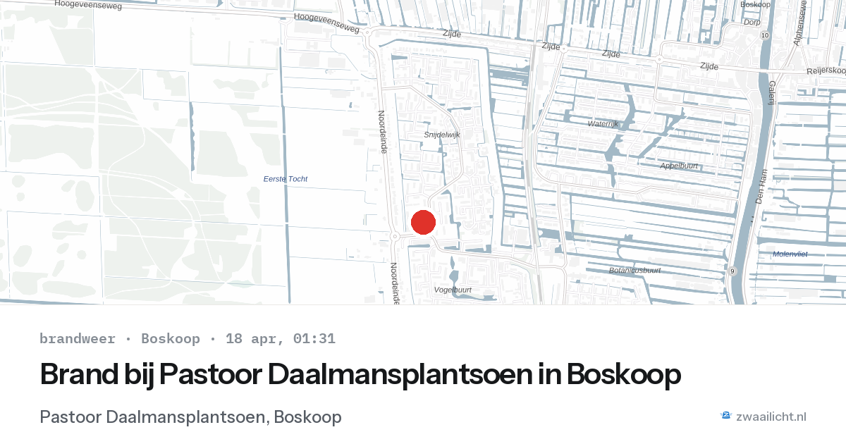 Brand bij Pastoor Daalmansplantsoen in Boskoop — 17 apr 2026