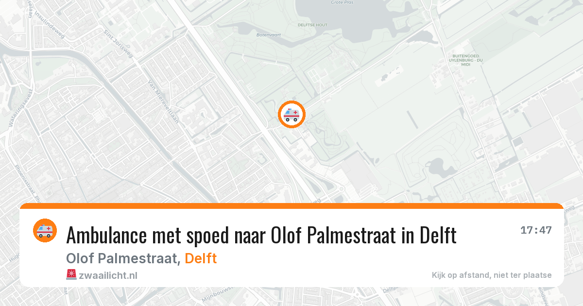 Ambulance met spoed naar Olof Palmestraat in Delft — 16 mei 2026