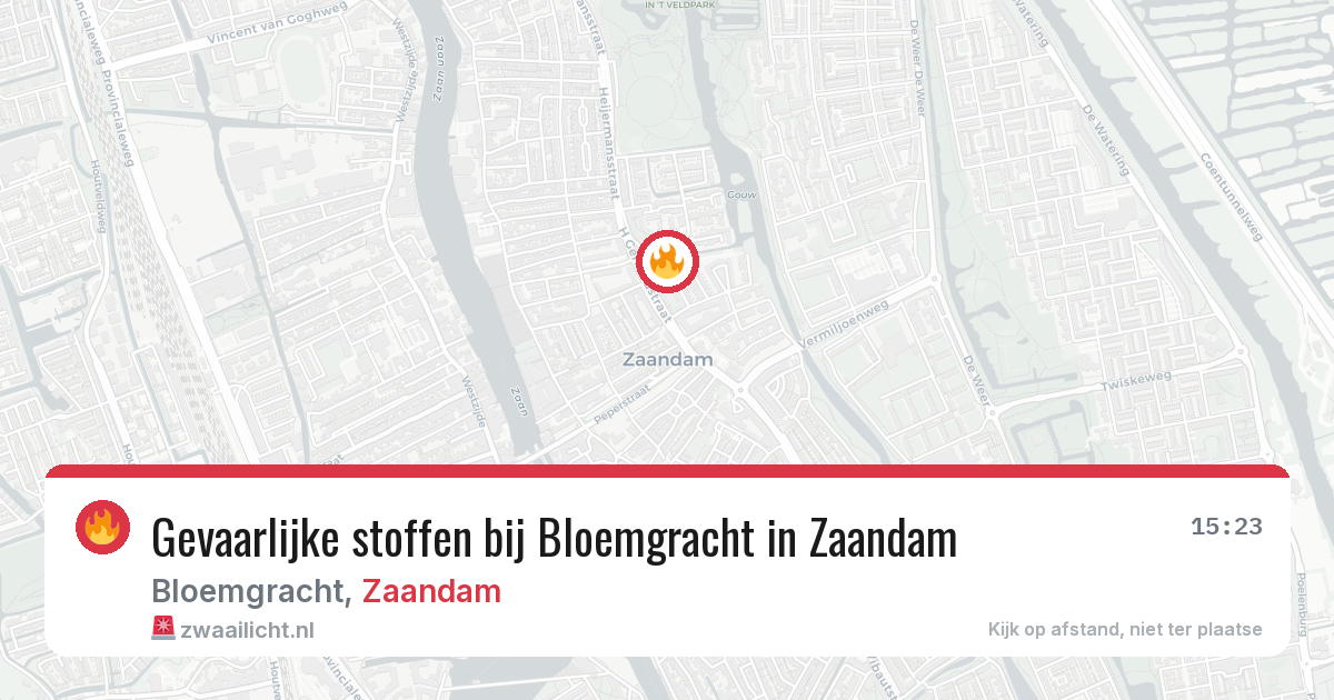 Gevaarlijke stoffen bij Bloemgracht in Zaandam — 12 aug 2026