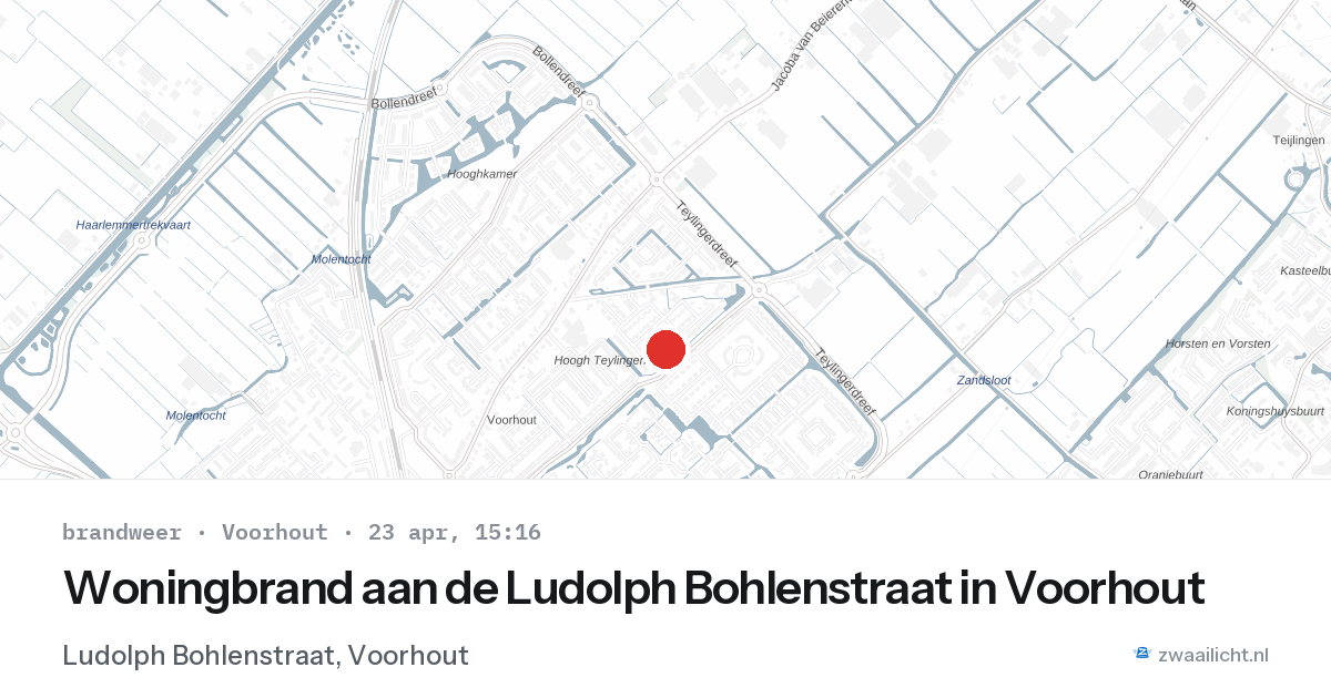 Woningbrand aan de Ludolph Bohlenstraat in Voorhout — 23 apr 2026