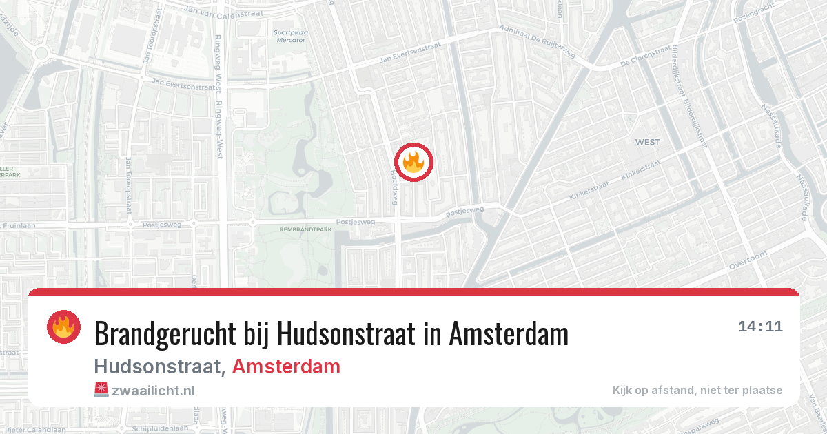 Brandgerucht bij Hudsonstraat in Amsterdam — 25 mrt 2026