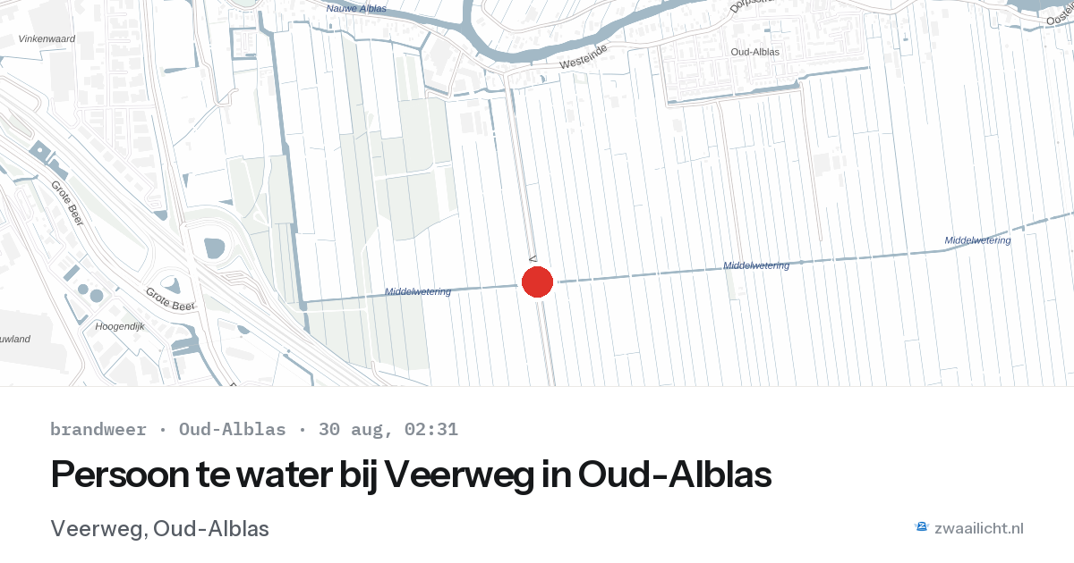 Persoon te water bij Veerweg in Oud-Alblas — 30 aug 2026