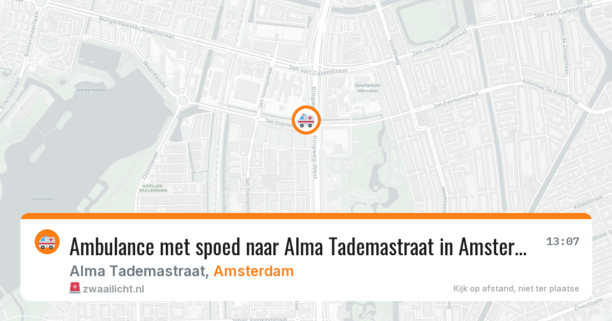 Ambulance met spoed naar Alma Tademastraat in Amsterdam — 8 aug 2026