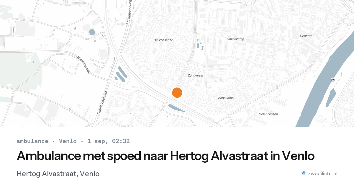 Ambulance met spoed naar Hertog Alvastraat in Venlo — 1 sep 2026