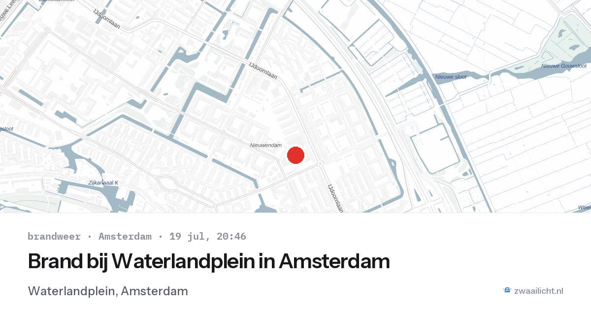 Brand bij Waterlandplein in Amsterdam — 19 jul 2026