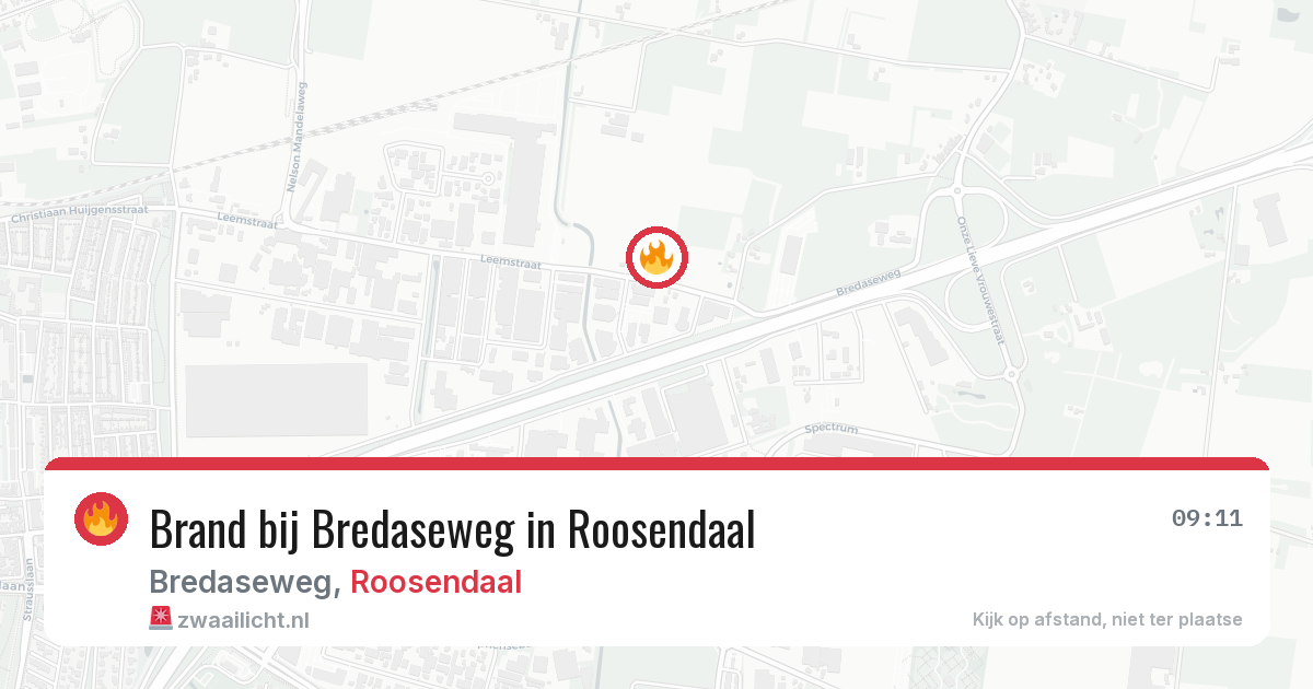 Brand bij Bredaseweg in Roosendaal — 22 feb 2026