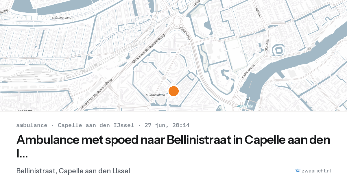Ambulance met spoed naar Bellinistraat in Capelle aan den IJssel — 27 jun 2026