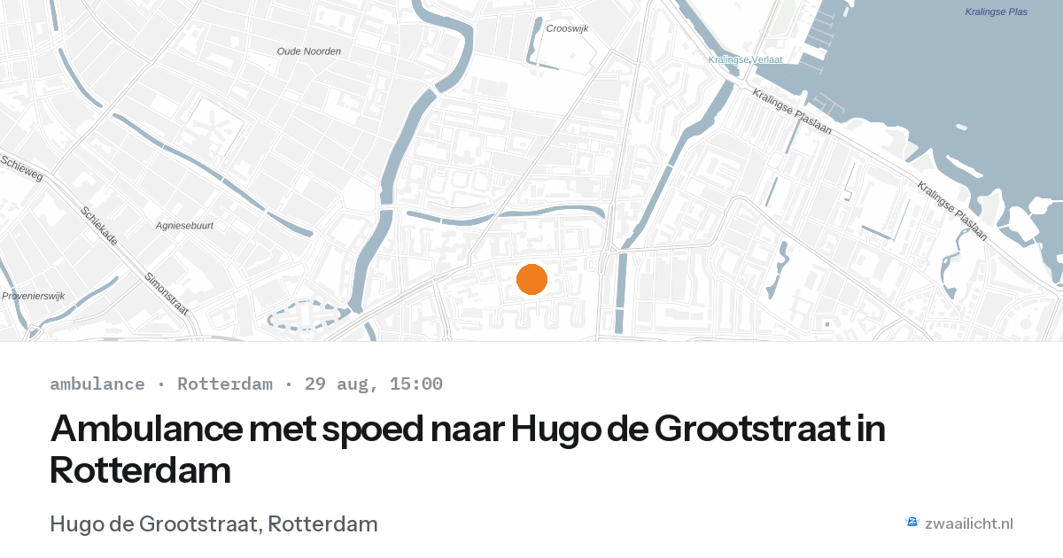 Ambulance met spoed naar Hugo de Grootstraat in Rotterdam — 29 aug 2026