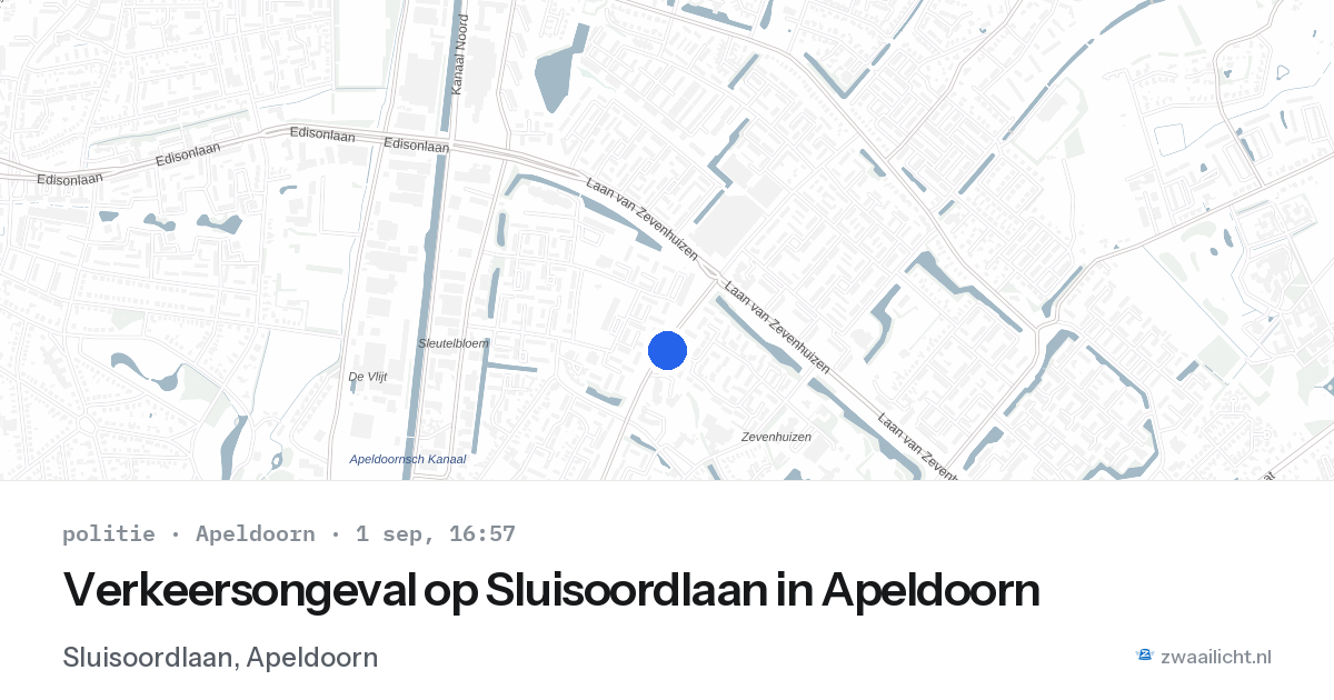 Verkeersongeval op Sluisoordlaan in Apeldoorn — 1 sep 2026
