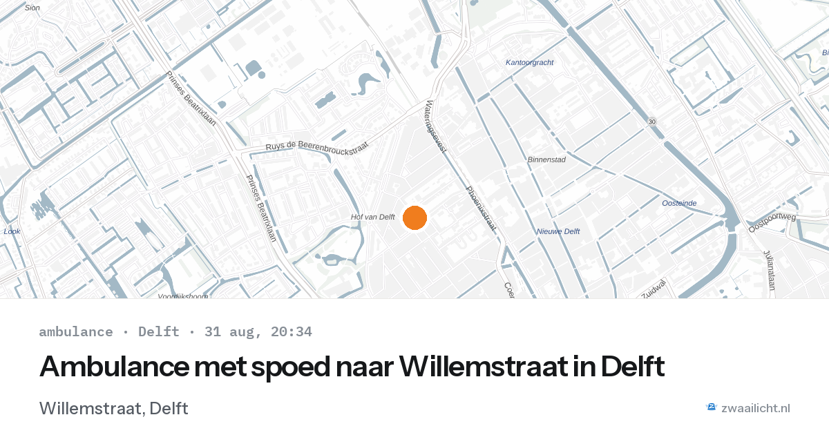 Ambulance met spoed naar Willemstraat in Delft — 31 aug 2026