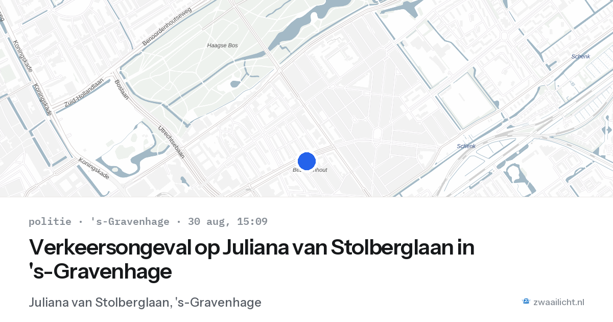 Verkeersongeval op Juliana van Stolberglaan in 's-Gravenhage — 30 aug 2026