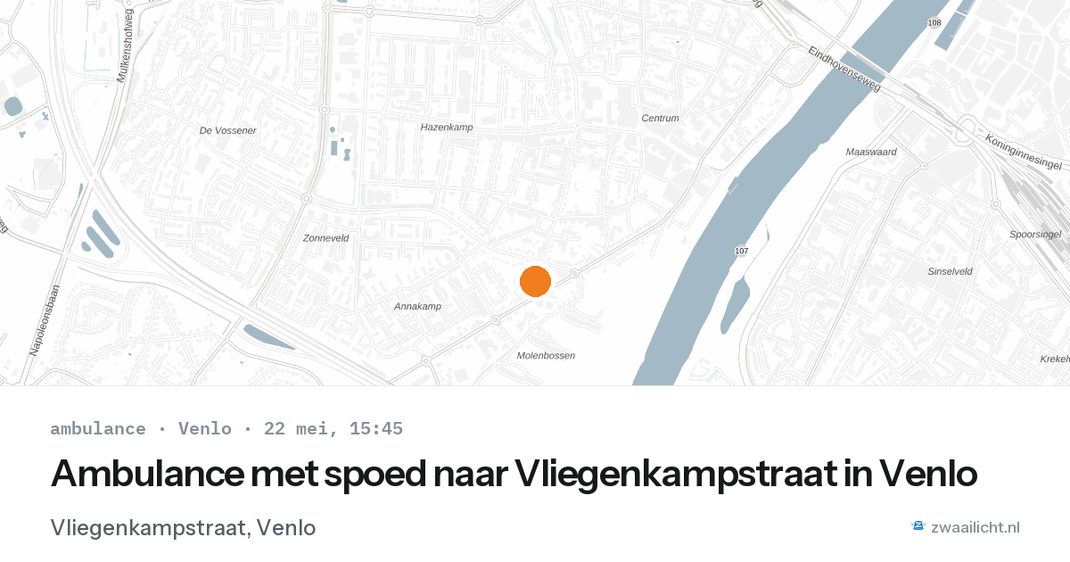 Ambulance met spoed naar Vliegenkampstraat in Venlo — 22 mei 2026