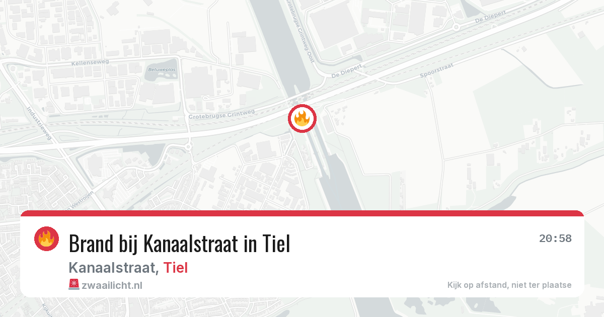 Brand bij Kanaalstraat in Tiel — 9 aug 2026