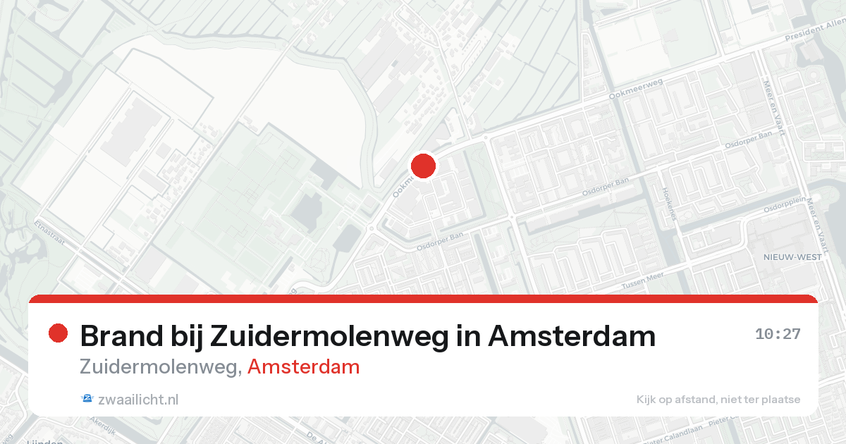 Brand bij Zuidermolenweg in Amsterdam — 19 aug 2026