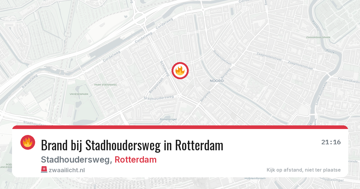 Brand bij Stadhoudersweg in Rotterdam — 9 aug 2026