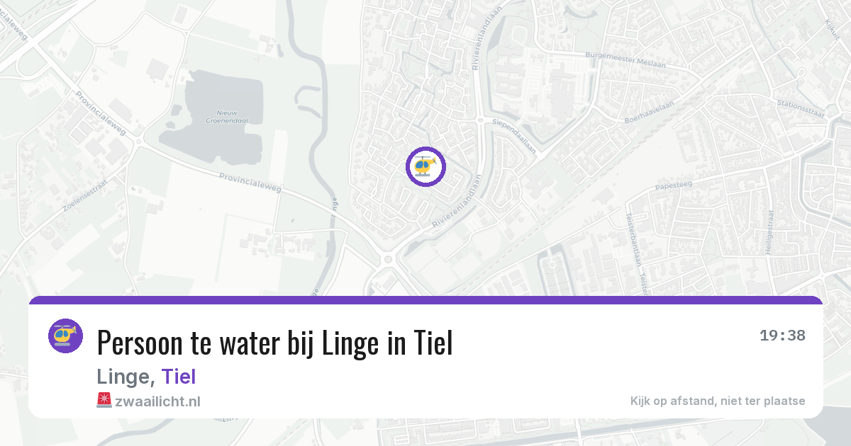 Persoon te water bij Linge in Tiel — 13 aug 2026