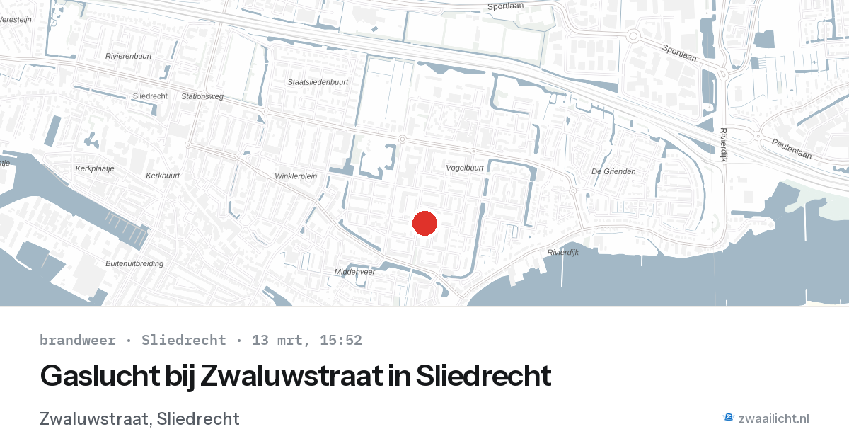 Gaslucht bij Zwaluwstraat in Sliedrecht — 13 mrt 2026