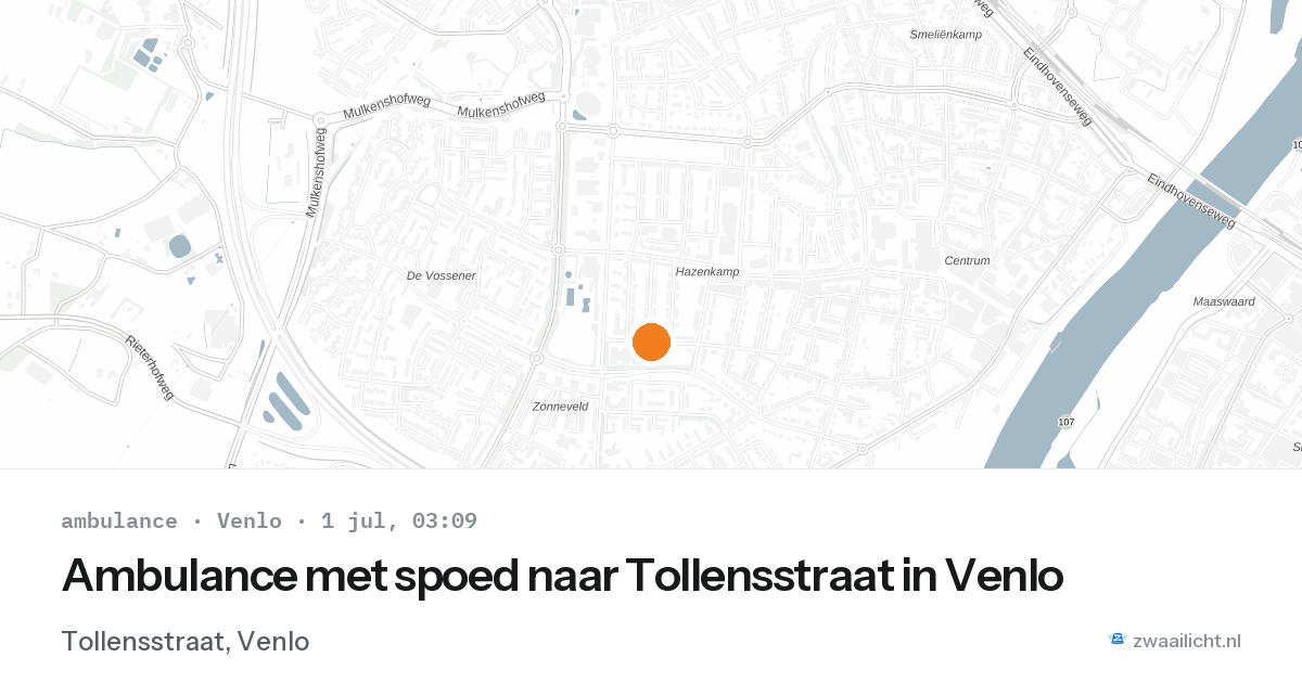 Ambulance met spoed naar Tollensstraat in Venlo — 1 jul 2026