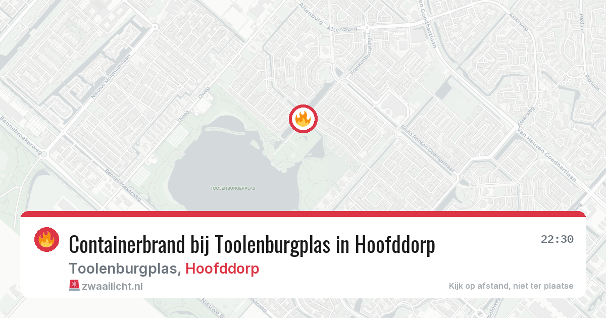 Containerbrand bij Toolenburgplas in Hoofddorp — 30 jul 2026