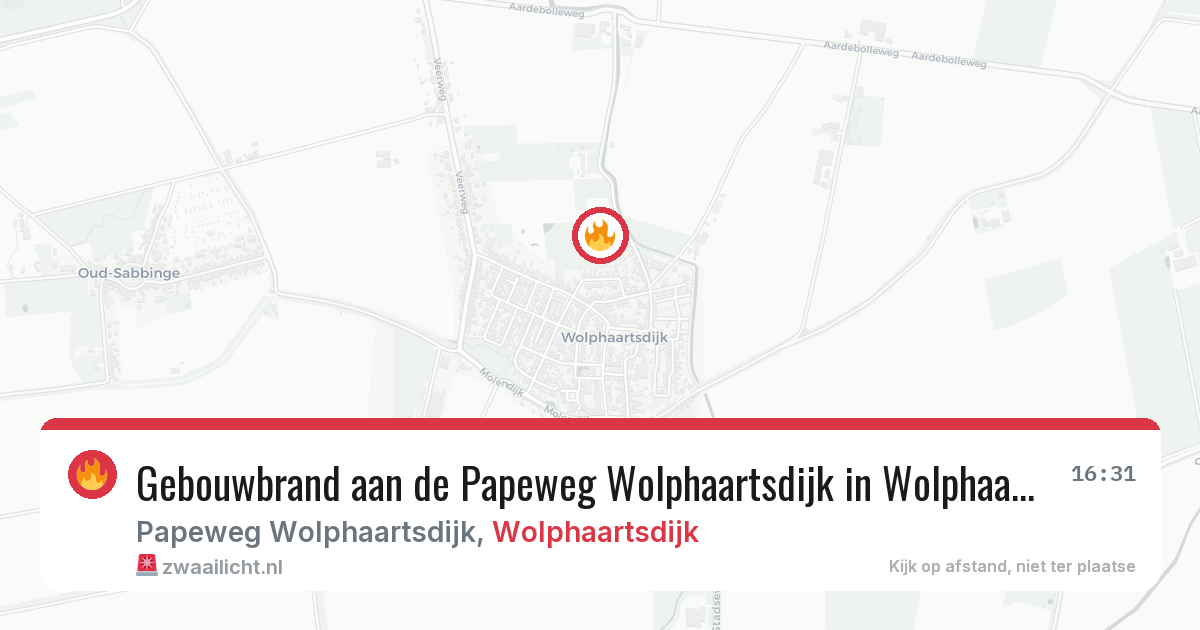 Gebouwbrand aan de Papeweg Wolphaartsdijk in Wolphaartsdijk — 15 feb 2026