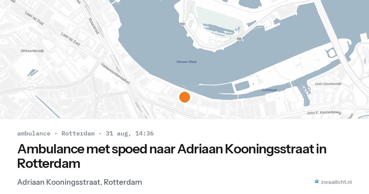 Ambulance met spoed naar Adriaan Kooningsstraat in Rotterdam — 31 aug 2026