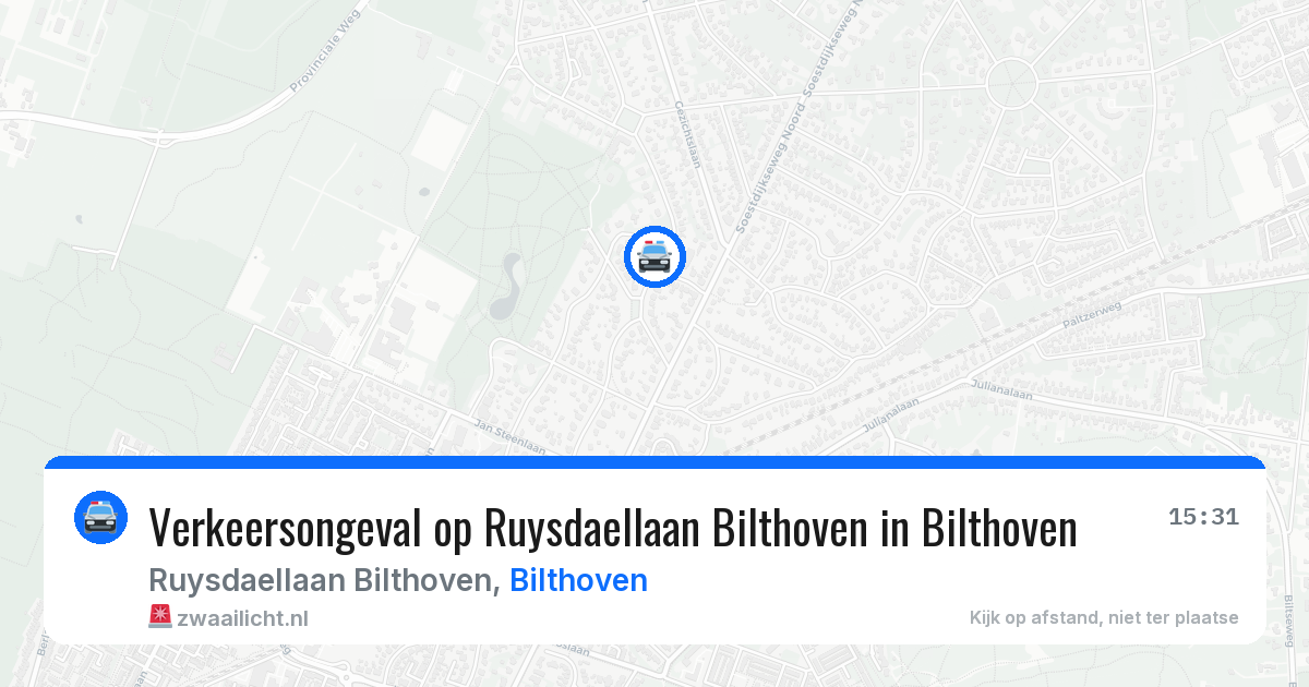 Verkeersongeval op Ruysdaellaan Bilthoven in Bilthoven — 21 jul 2026