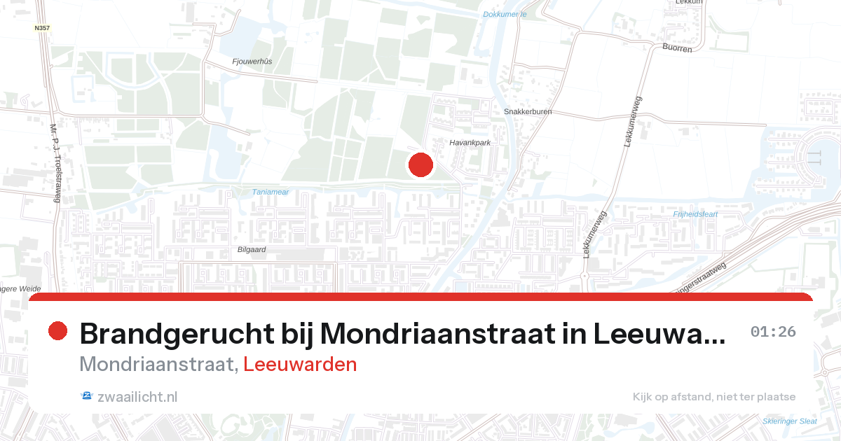 Brandgerucht bij Mondriaanstraat in Leeuwarden — 27 aug 2026