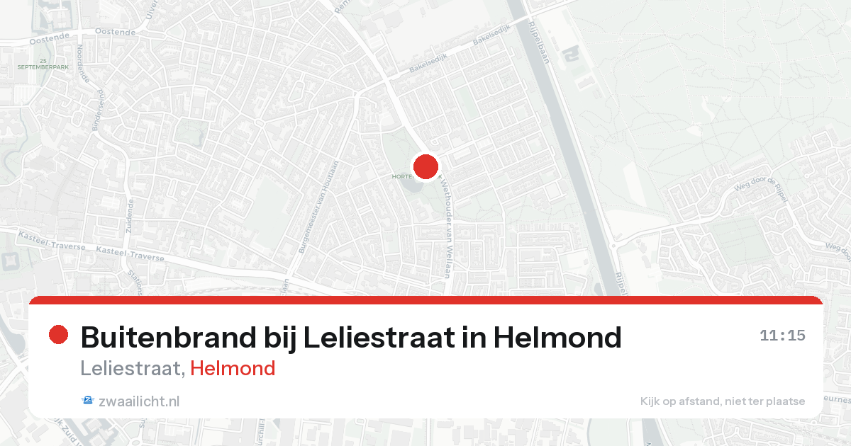 Buitenbrand bij Leliestraat in Helmond — 15 aug 2026