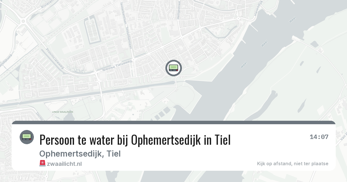 Persoon te water bij Ophemertsedijk in Tiel — 13 aug 2026