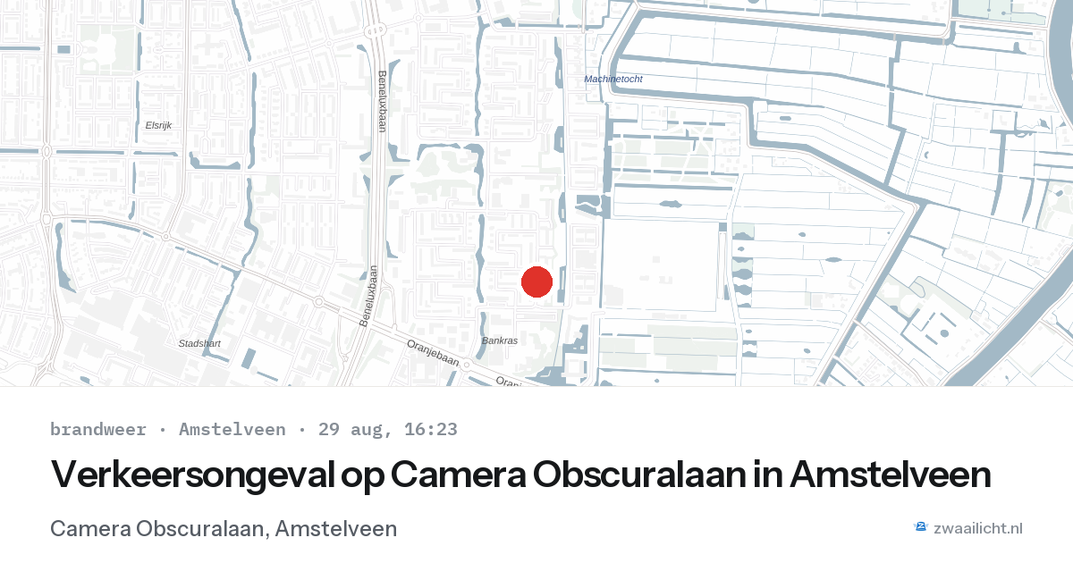 Verkeersongeval op Camera Obscuralaan in Amstelveen — 29 aug 2026