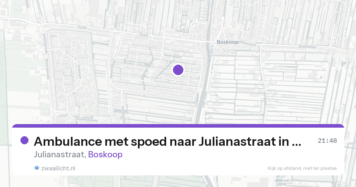 Ambulance met spoed naar Julianastraat in Boskoop — 21 aug 2026