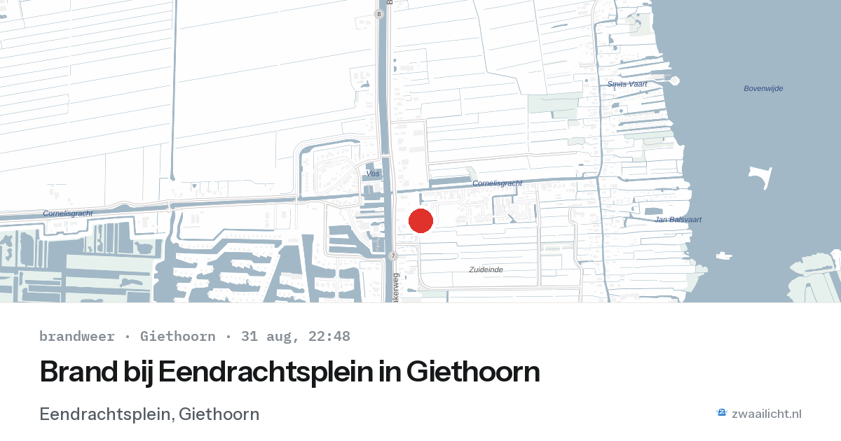 Brand bij Eendrachtsplein in Giethoorn — 31 aug 2026