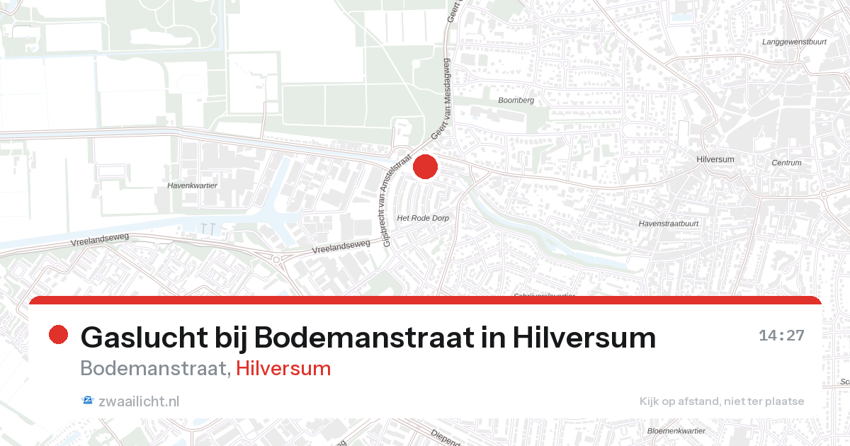 Gaslucht bij Bodemanstraat in Hilversum — 27 aug 2026