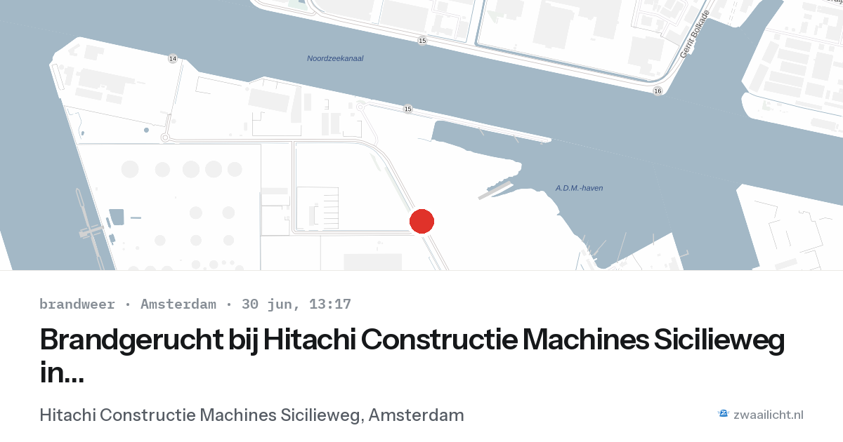 Brandgerucht bij Hitachi Constructie Machines Sicilieweg in Amsterdam — 30 jun 2026