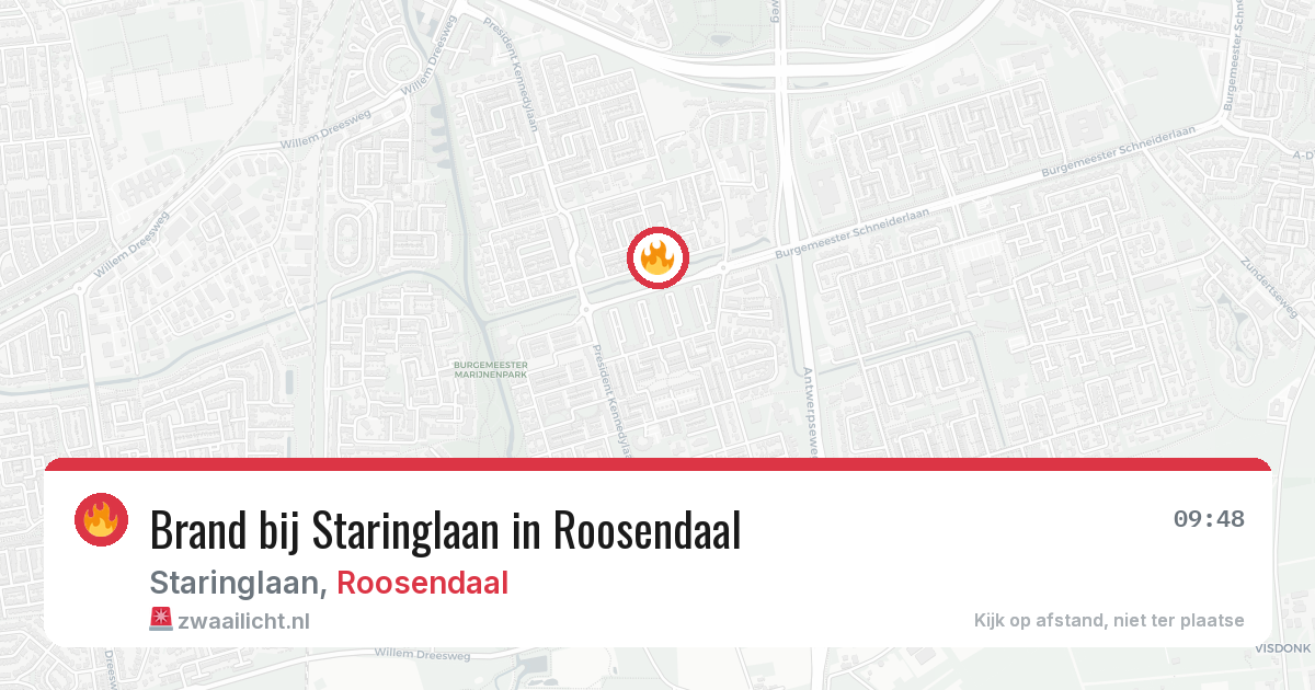 Brand bij Staringlaan in Roosendaal — 12 aug 2026