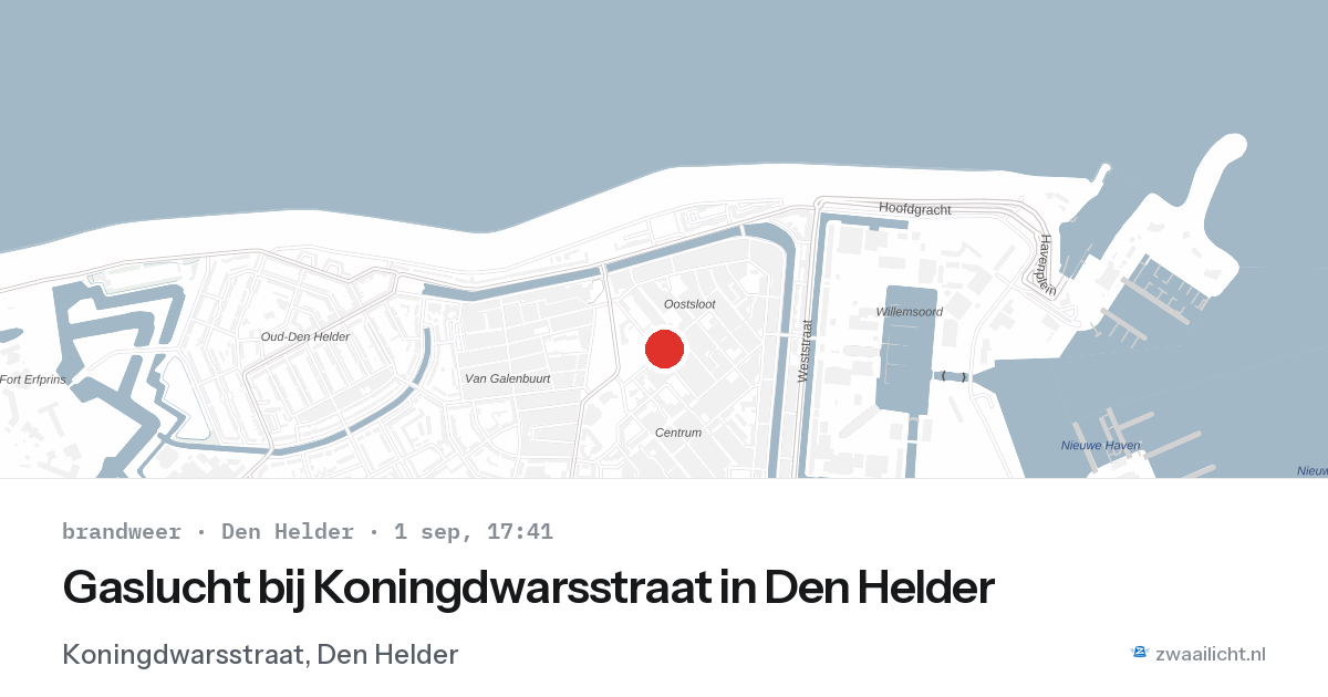 Gaslucht bij Koningdwarsstraat in Den Helder — 1 sep 2026