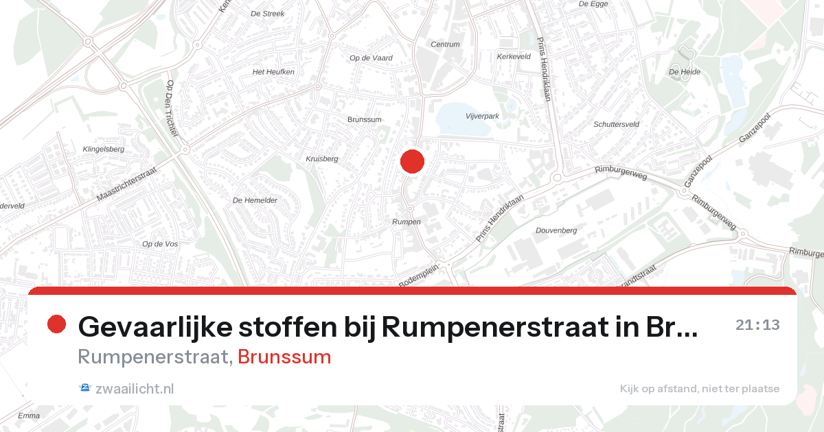 Gevaarlijke stoffen bij Rumpenerstraat in Brunssum — 23 aug 2026