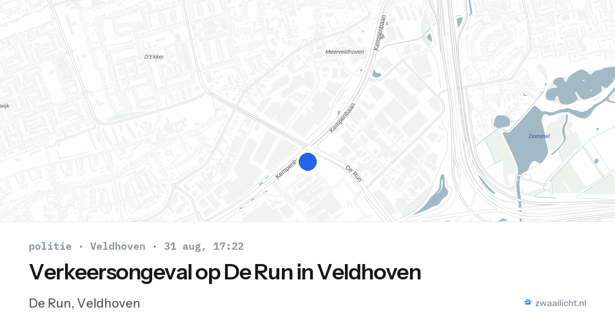 Verkeersongeval op De Run in Veldhoven — 31 aug 2026