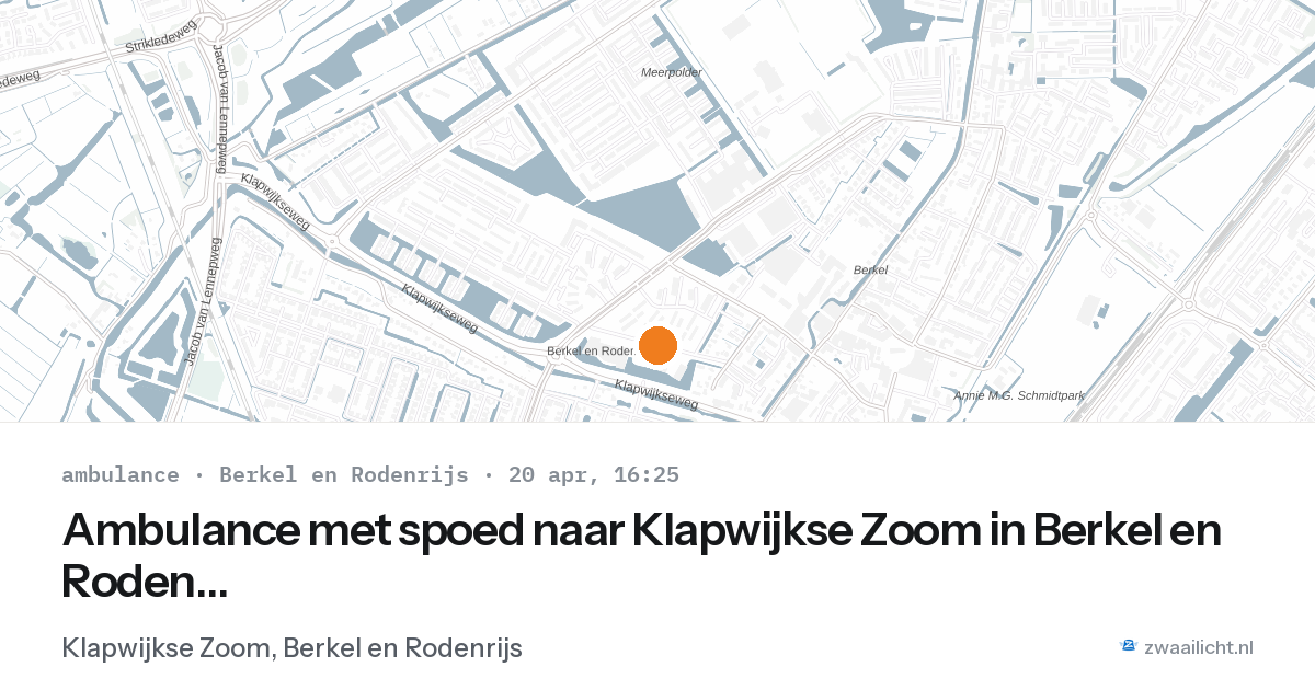 Ambulance met spoed naar Klapwijkse Zoom in Berkel en Rodenrijs — 20 apr 2026