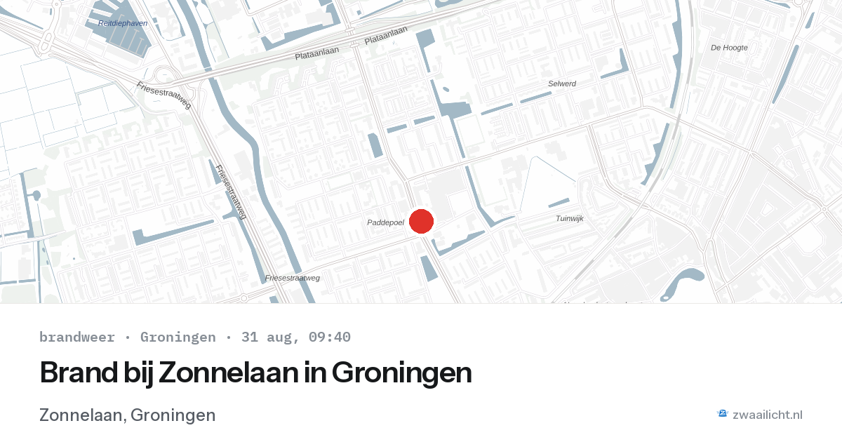 Brand bij Zonnelaan in Groningen — 31 aug 2026