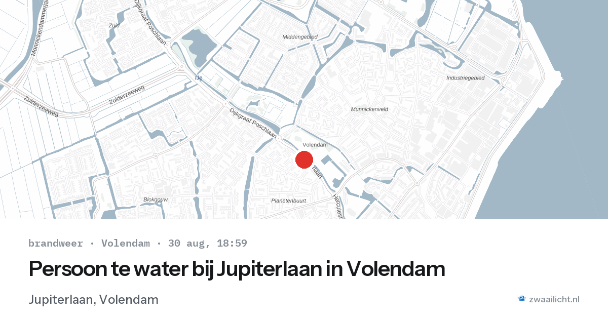 Persoon te water bij Jupiterlaan in Volendam — 30 aug 2026