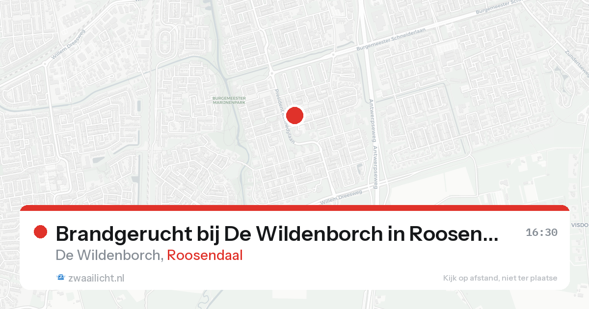 Brandgerucht bij De Wildenborch in Roosendaal — 20 aug 2026